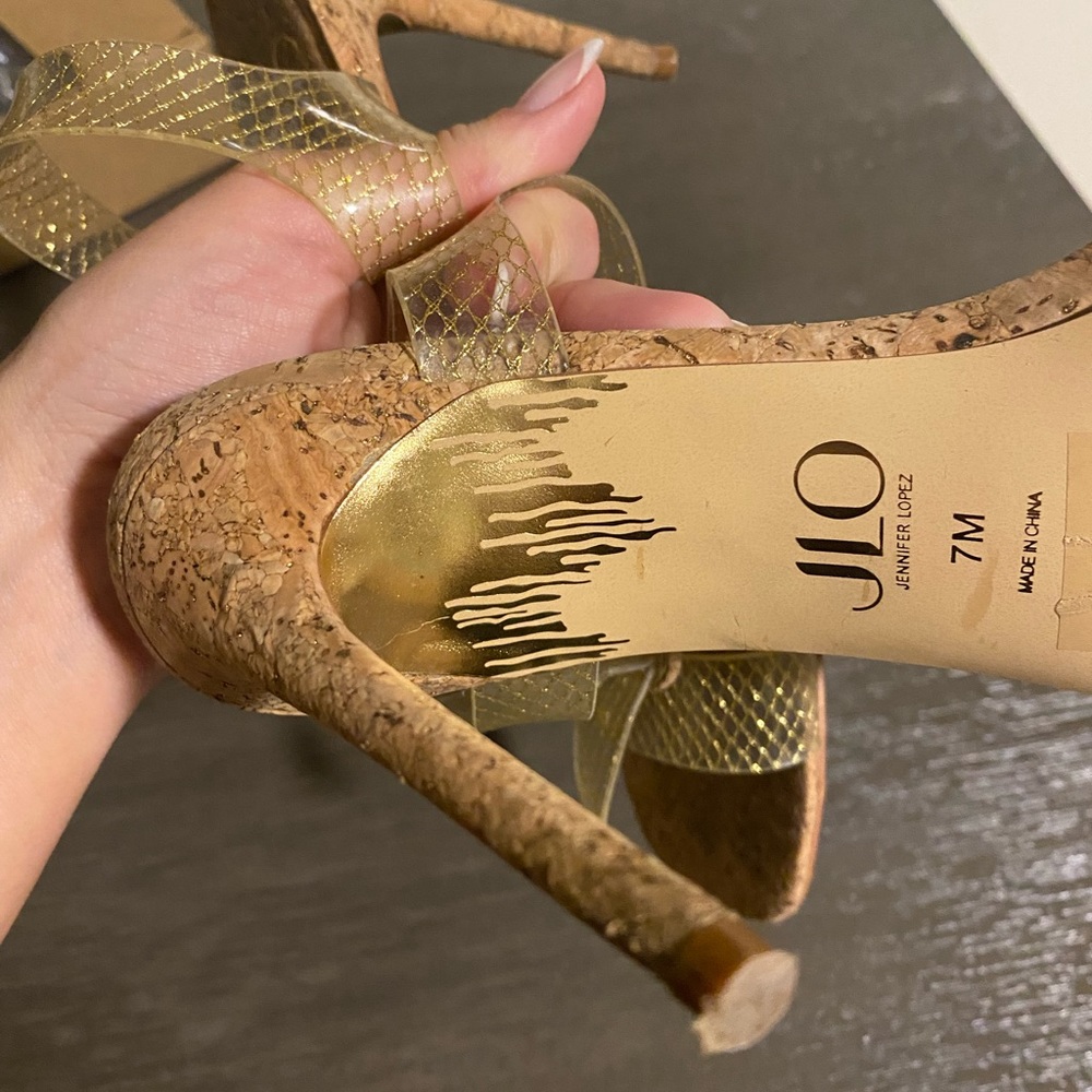 Jlo Cork Heel/ Clear Strap Worn One Time Comes W/Box Gem